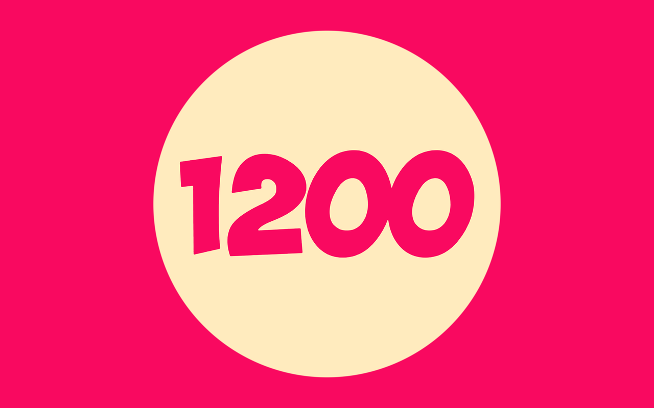 1200: the game icon, a cream disc with the number 1200 on crimson