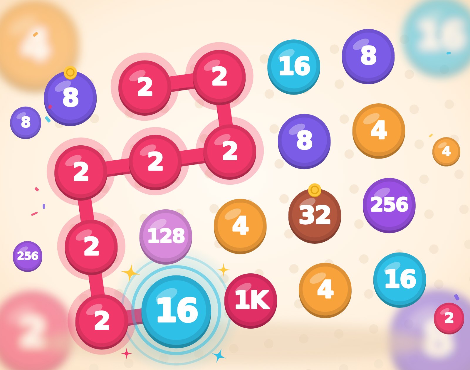 2 For 2: a chain of number 2 dots merging into a glowing 16