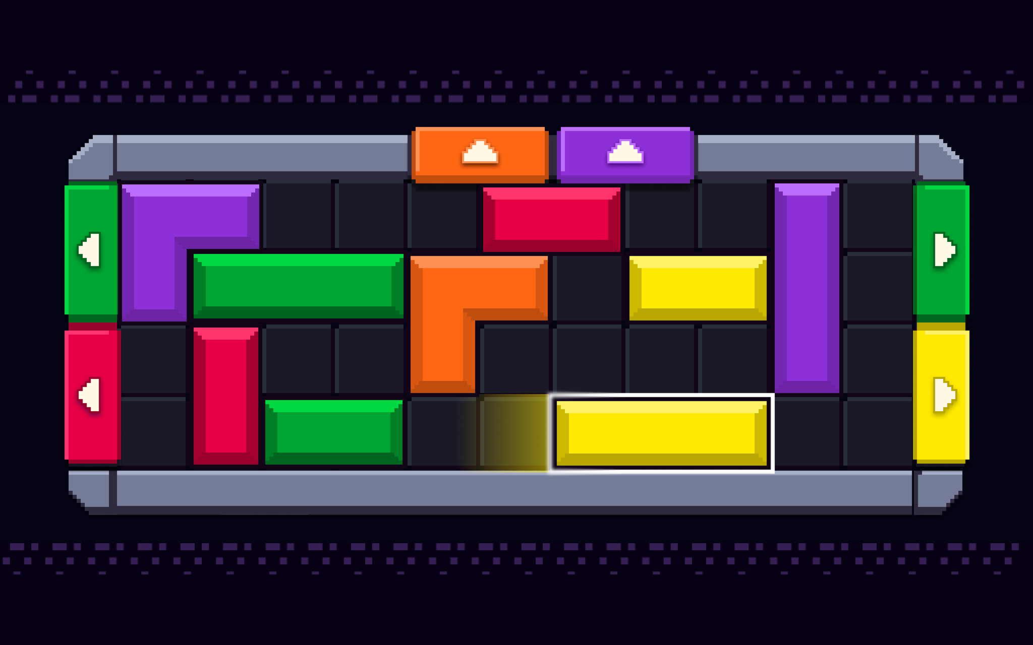Blocks 64: pixel blocks sliding to coloured gates