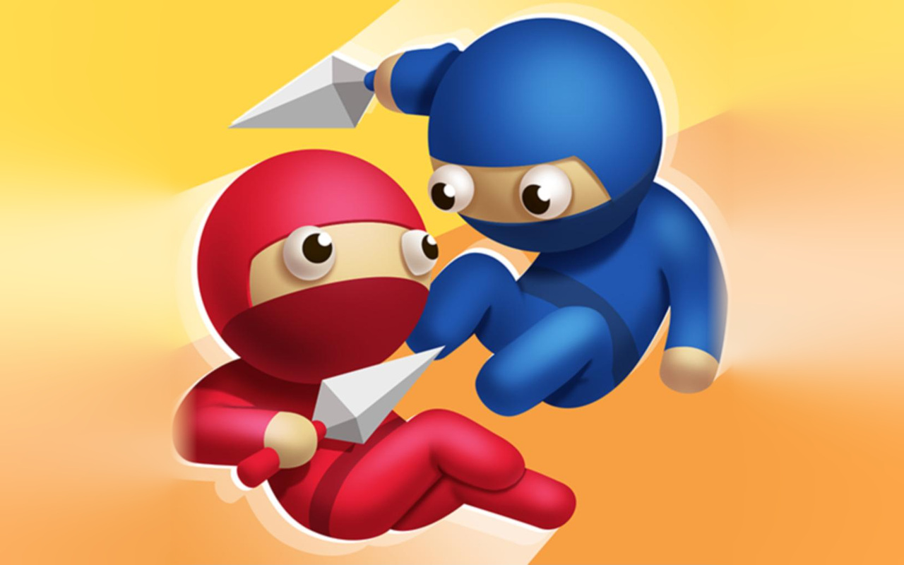 Ninja Battle: red and blue ninjas fighting with kunai
