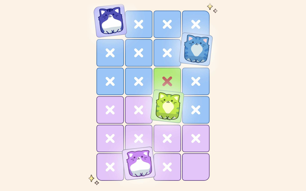 Pawdoku: the game board with pastel cells and cat cards